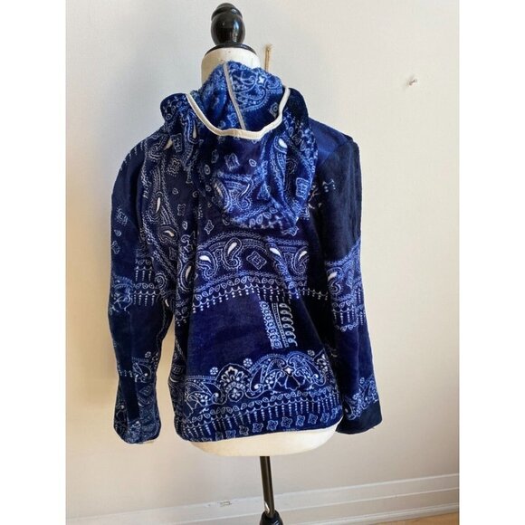 BP Bnwot Women Faux Shearling Bandana Patchwork Sweater Sz Small Full Zip Hooded - Picture 4 of 6